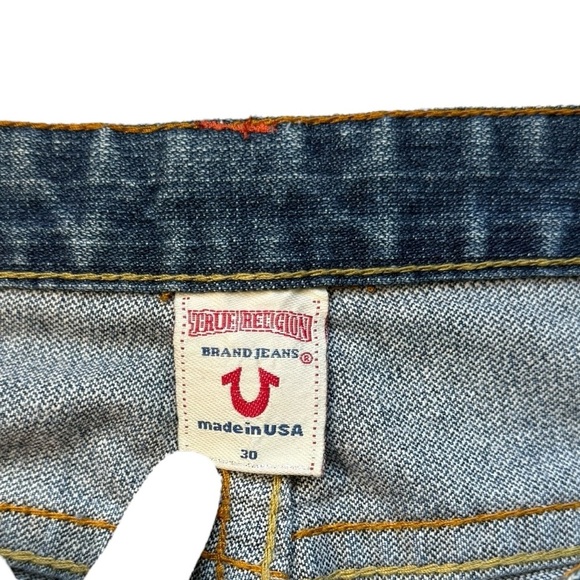 True Religion Women's Distressed Flare Bootcut Jeans Y2K Rainbow Logo Size 30 - Picture 2 of 4